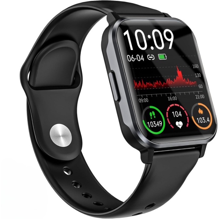 Smartwatch Gardien, Ecran de 1.83'', Fitness Smart, Functii monitorizare - Ritm cardiac, Calorii, Nivel oxigen, Stres si Somn, Pedometru, Cronometru, 100+ Moduri Sportive, cu curea de schimb neagra, Albastru