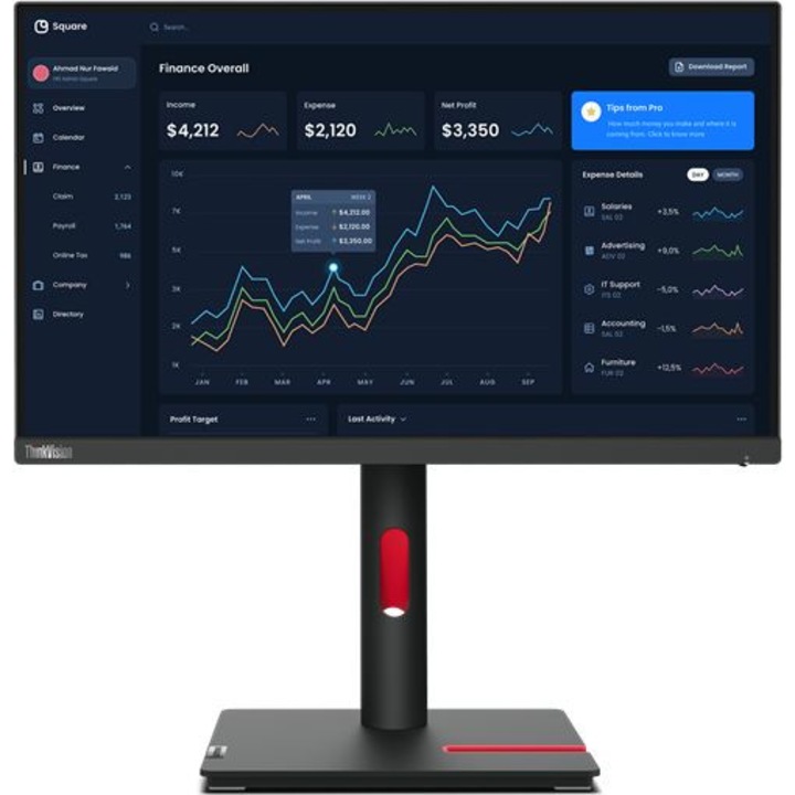 LED monitor, Lenovo, Full HD, 1920x1080, 60Hz, fekete