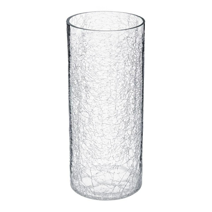 Vaza Craquele, Sticla, Transparent, 30cm