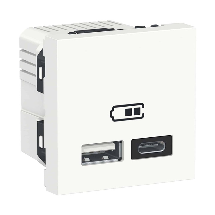 Priza dubla incarcare USB 2.0 2 module A+C, culoare alb, gama Noua Unica, Schneider Electric