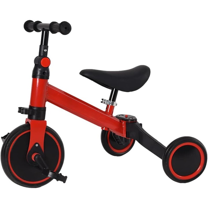 Tricicleta reglabila 3in1 pentru copii, culoare rosie, Tenshop