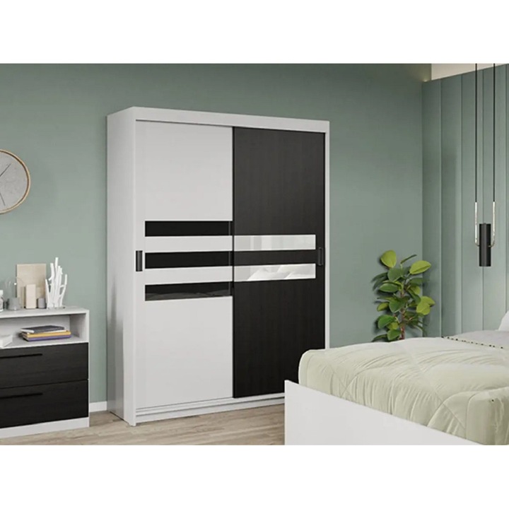 Dulap dormitor, Glass, Ferrara cu Alb, 138cm, Pal Melaminat, Usi Glisante