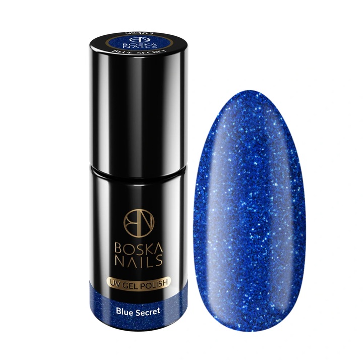 Lac de unghii hybryd, Boska Nails, Blue Secret, cu sclipici, 6ml
