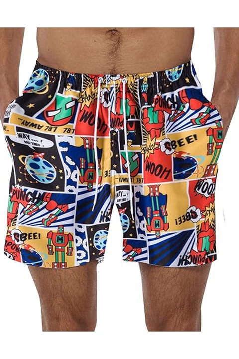 Сортиране тип бански шорти, мъже, модел робот, анимационен графичен принт, закопчаване с шнур, тема космически човек, бързо съхнене, EFAYN, Многоцветен