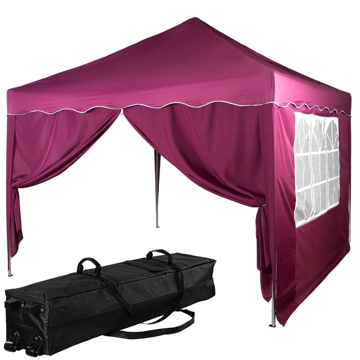 Pavilion pliabil BASIC cu 2 sectiuni laterale, 3 x 3 m, geanta carucior, aluminiu, rosu, INSTENT®