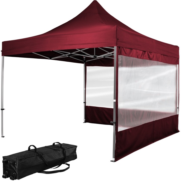 Pavilion pliabil PRO cu 2 sectiuni laterale, 3 x 3 m, geanta carucior, aluminiu, rosu, INSTENT®