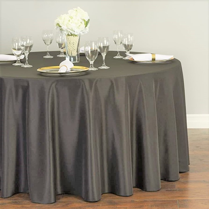 Fata de masa Kotonia Home - rotunda cu diametrul 240 cm, Damasc Saten DeLux, 100% bumbac, gri taupe