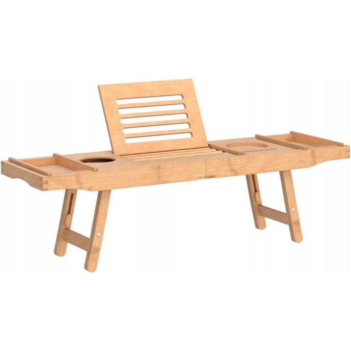 Suport si Tava pentru Baie NAVAR, Bambus, Reglabila, 75-108x22.5x4cm