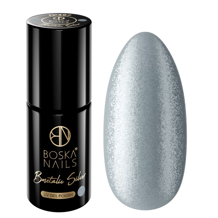 Oja hibrida Boska Nails BMetalic Silver 397, efect metalic-perlat, 6ml