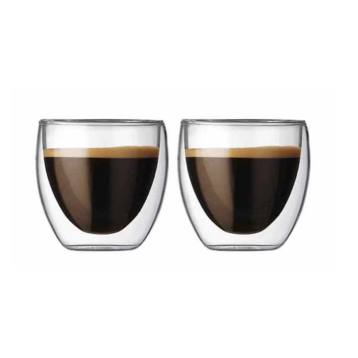 Set 2 pahare espresso 70 ml, sticla cu pereti dublii