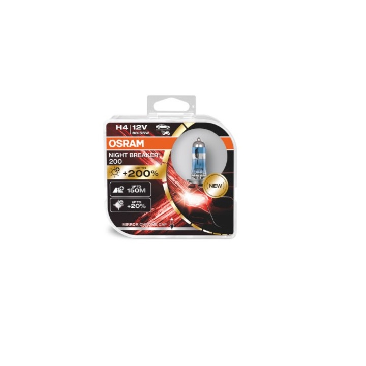 Комплект от 2 крушки H4 12V 60/55W, P43T Night Breaker 200, бяла 4000K