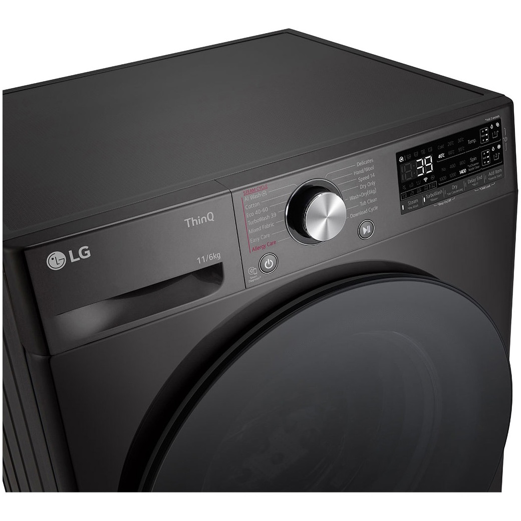 Masina spalat cu uscator LG F4DR711S2BA, Spalare 11 kg / Uscare 6kg, 1400 RPM, Motor Direct Drive Inverter, Spa, Turbo Wash 39, Wi-Fi, Clasa D, Autodose, Negru