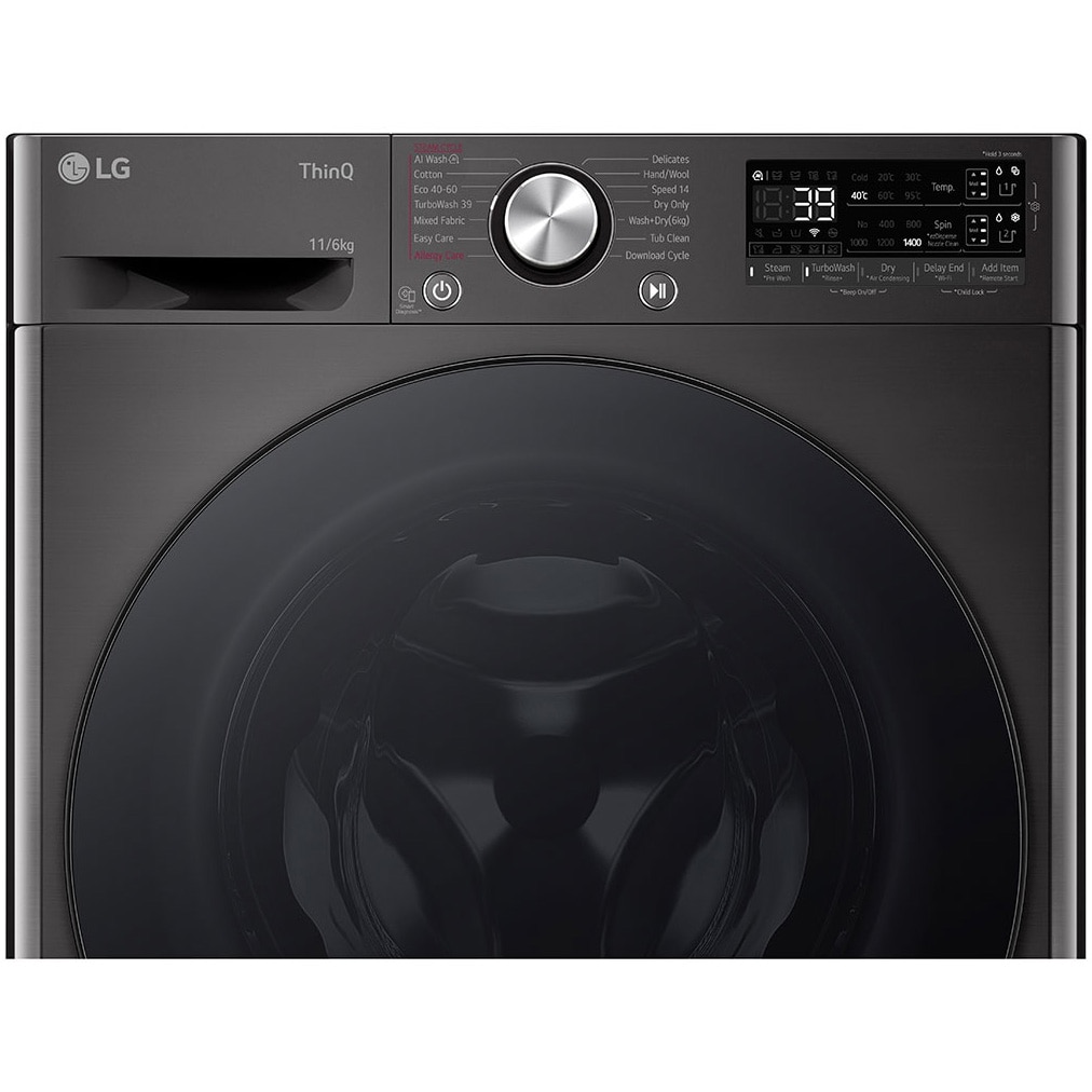 Masina spalat cu uscator LG F4DR711S2BA, Spalare 11 kg / Uscare 6kg, 1400 RPM, Motor Direct Drive Inverter, Spa, Turbo Wash 39, Wi-Fi, Clasa D, Autodose, Negru
