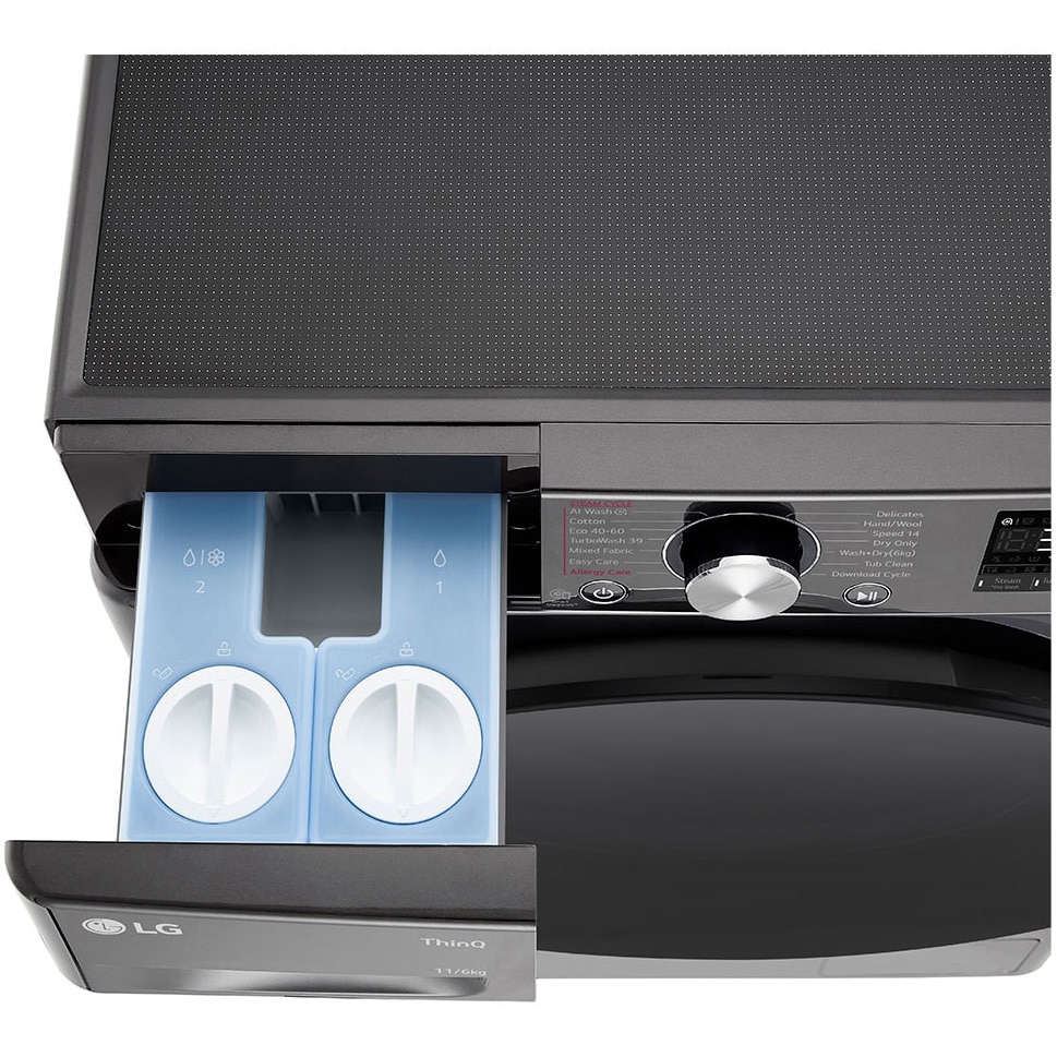 Masina spalat cu uscator LG F4DR711S2BA, Spalare 11 kg / Uscare 6kg, 1400 RPM, Motor Direct Drive Inverter, Spa, Turbo Wash 39, Wi-Fi, Clasa D, Autodose, Negru