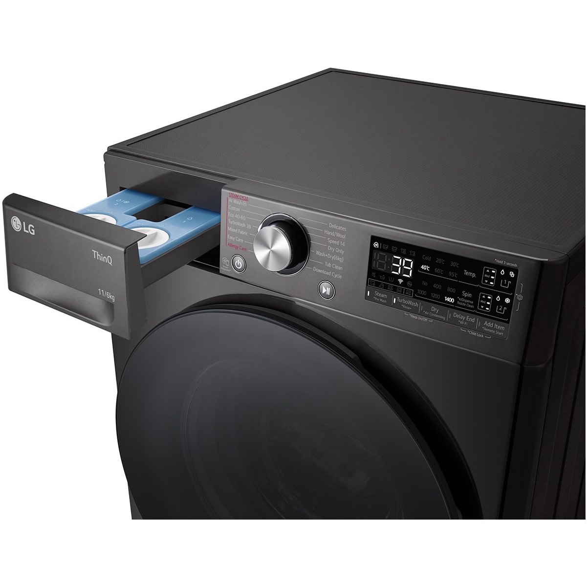 Masina spalat cu uscator LG F4DR711S2BA, Spalare 11 kg / Uscare 6kg, 1400 RPM, Motor Direct Drive Inverter, Spa, Turbo Wash 39, Wi-Fi, Clasa D, Autodose, Negru