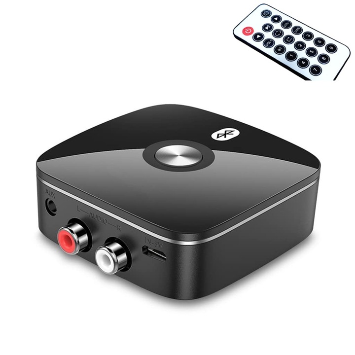 Adaptor audio Bluetooth receptor 2 in 1, cu telecomanda, Bluetooth 5.3, AUX, 3.5mm 2RCA, compatibil 99%, negru