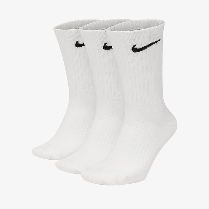 Комплект от 3 чифта мъжки спортни чорапи, Nike, Памук/Полиестер/Еластан, Бели, 38-42EU
