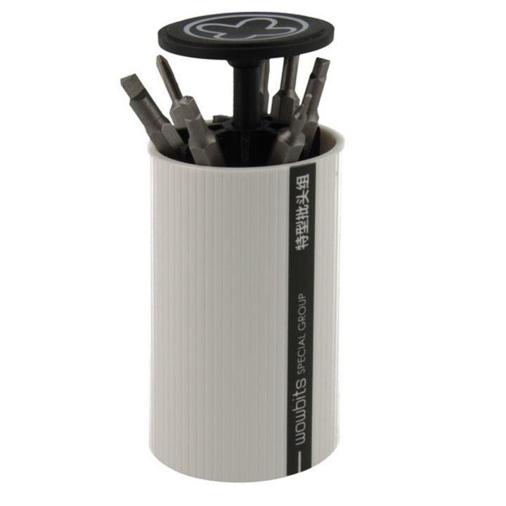 Отвертка със сменяеми накрайници, 7 бита, кутия за съхранение, алуминий, сив