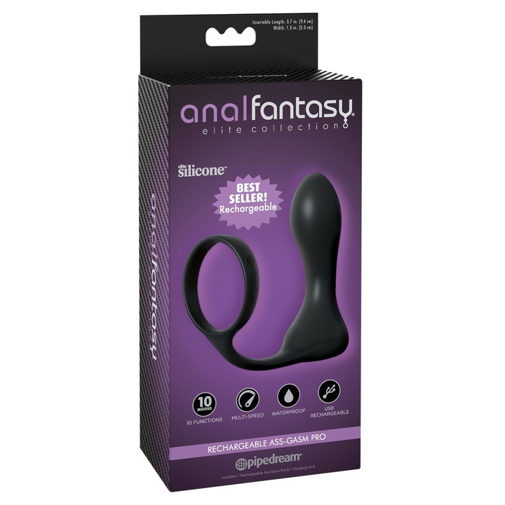 Ass-Gasm Pro újratölthető vibrátorgyűrű, 4,3 cm O, 9,4 cm hosszú