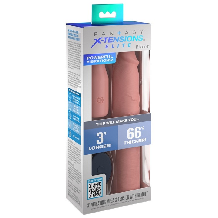 Manson pentru penis, Fantasy X-Tensions Elite, 22,9 cm, 66% mai gros, cu vibratii, bej