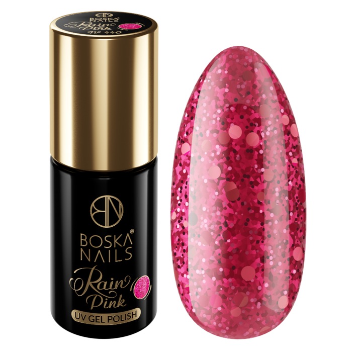 Oja Boska Nails Pink Rain, roz cu particule, 6ml