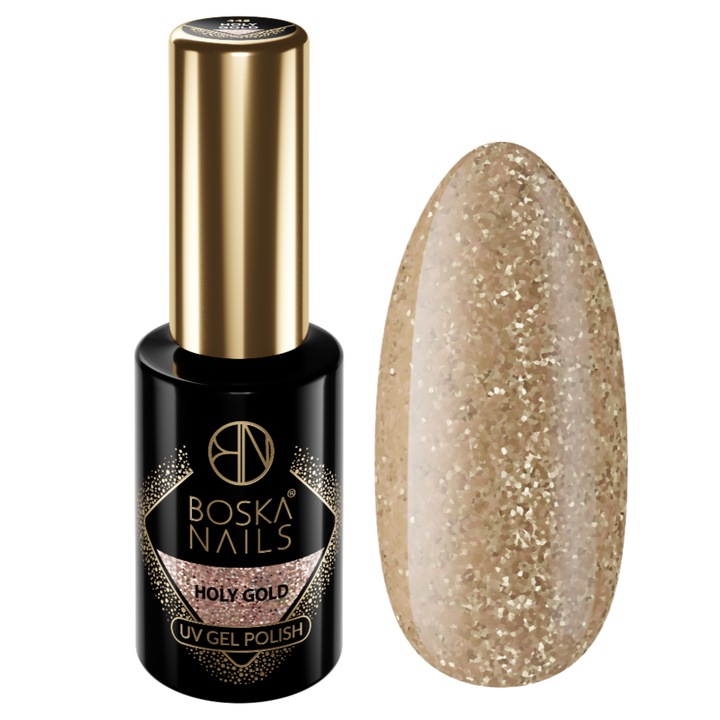 Lac de unghii Holy Gold, Boska Nails, auriu, efect sclipici, 6ml