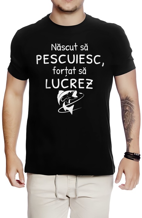 Tricou barbati, Pescuit, Nascut sa pescuiesc, Negru carbon, M