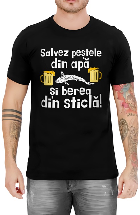 Tricou barbati, Pescuit, Salvez pestele si berea, Negru carbon, M