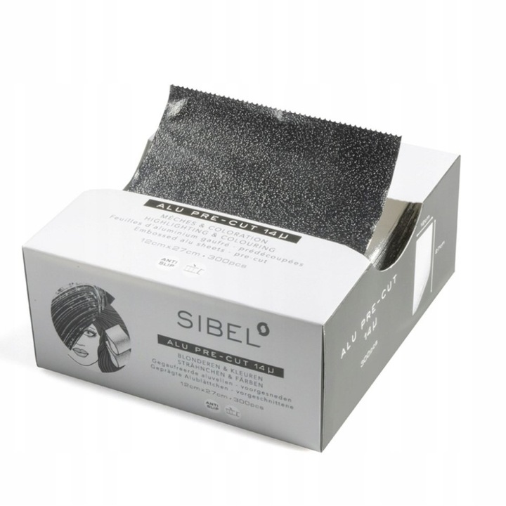 Set 300 bucati Folie aluminiu Sibel, tuns si vopsit, 12x27cm, negru