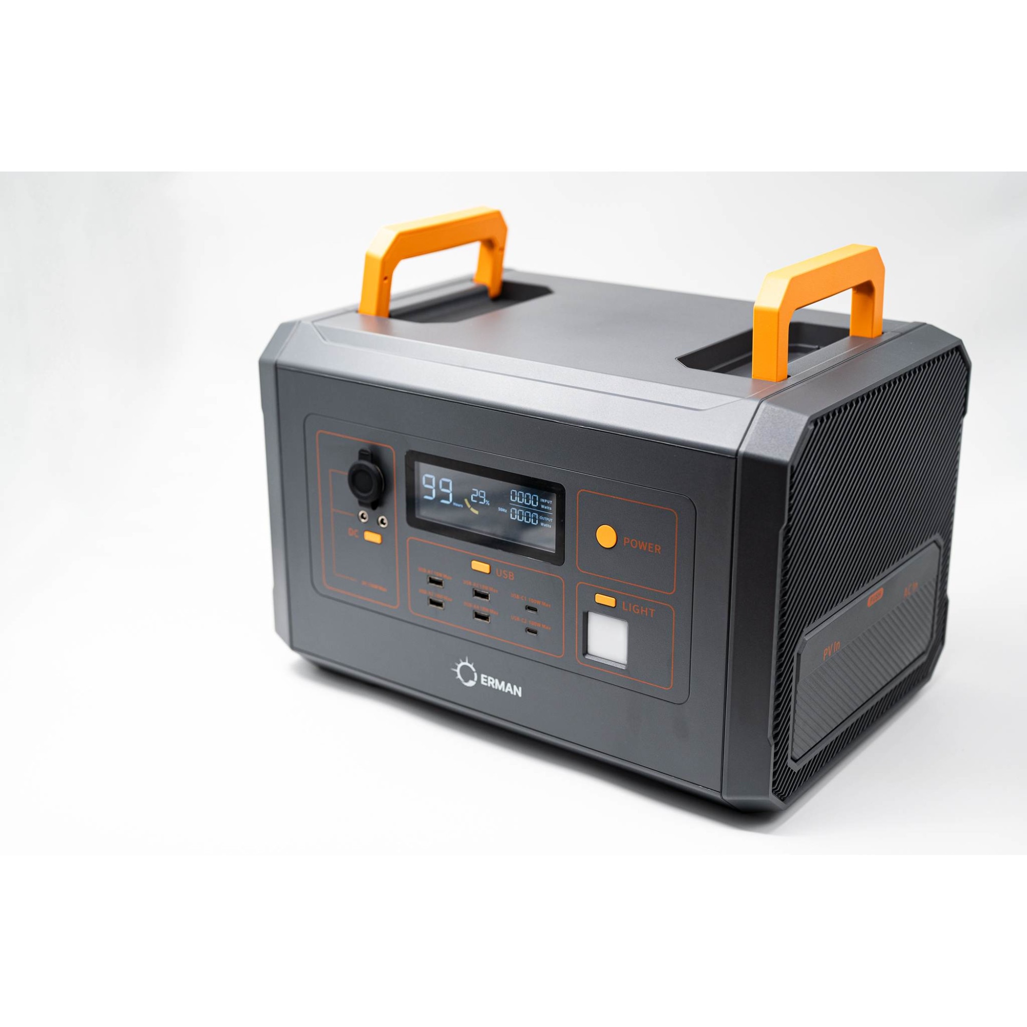 Statie ERMAN E322 de Incarcare portabila, LiFePo4, 2200W, 2016 Wh, Portable Power Station, 4 USB-A 18W, 2 USB-C 100W, 3 AC 220V