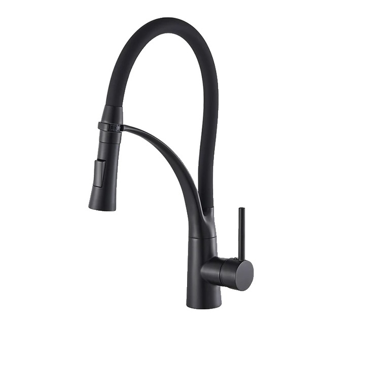 Szaniter csaptelep, 360 fokban forgatható, visszahúzható permetező, matt fekete, 3,2-3,8 cm