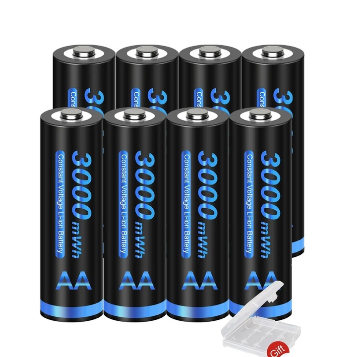 Set 8 baterii reincarcabile AA, 3000mWh, performanta inalte descarcari, rezistenta la temperaturi scazute, 1.5V