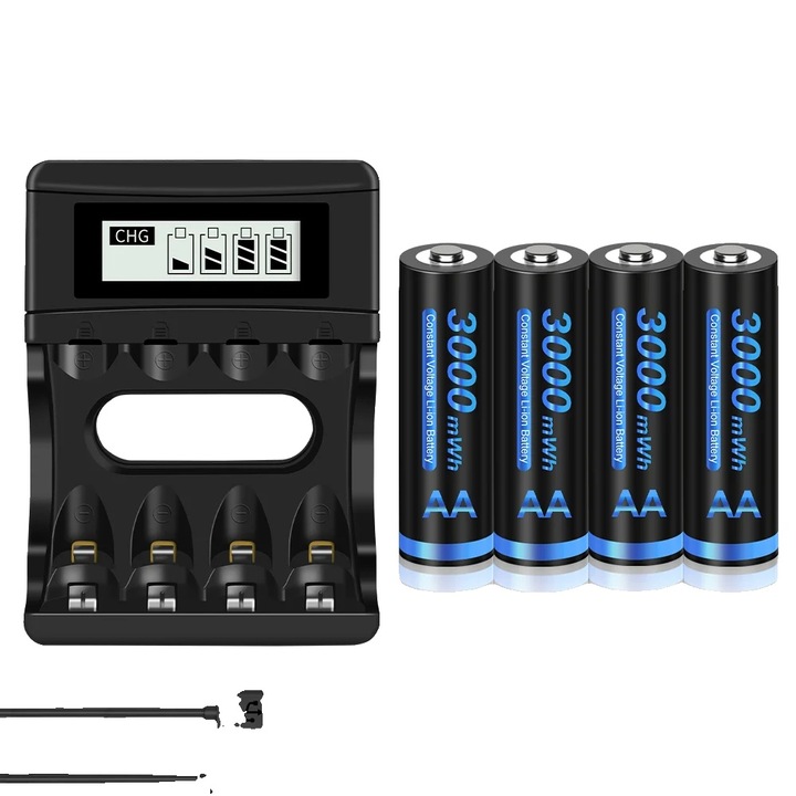 Set 4 acumulatori AA Li-ion, 3000mWh, -25°C-45°C