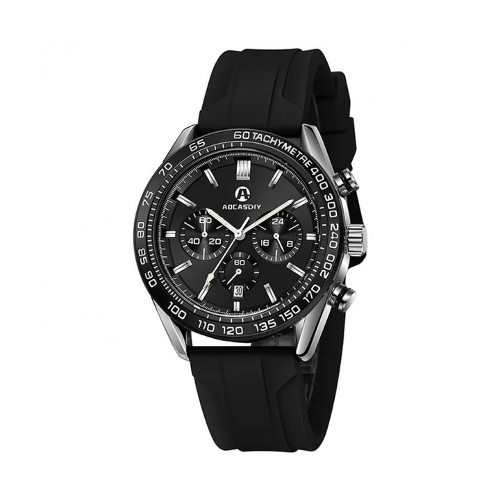 Мъжки кварцов часовник AOCASDIY AC29, Елегантен дизайн, Светещ циферблат, Календар, Черен