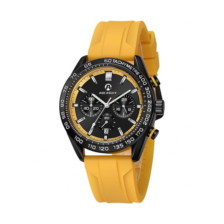 Мъжки кварцов часовник AOCASDIY AC29, Елегантен дизайн, Светещ циферблат, Календар, Жълт