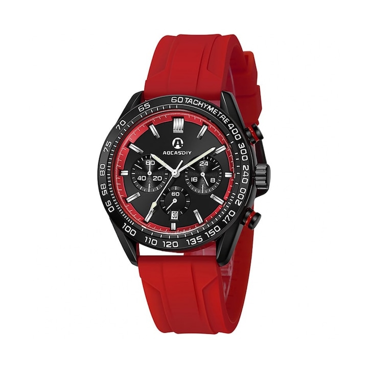 Мъжки кварцов часовник AOCASDIY AC29, Елегантен дизайн, Светещ циферблат, Календар, Червен