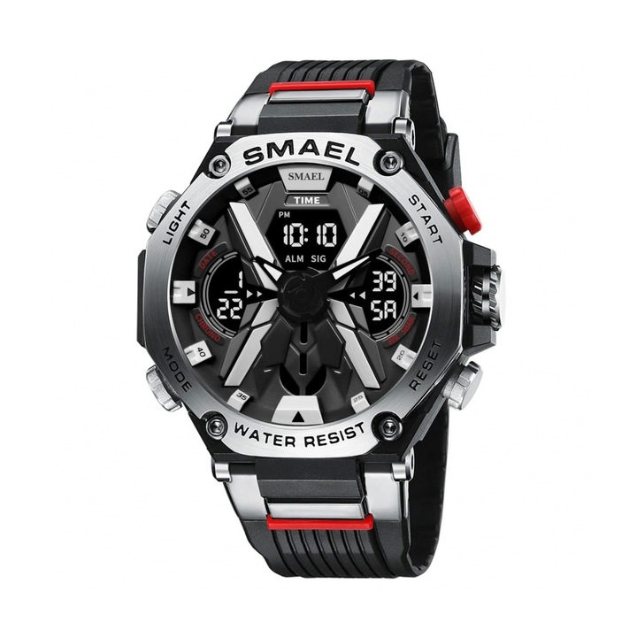 Мъжки часовник SMAEL 8087, Водоустойчив, Удароустойчив, Аларма, Хрономертър, Сребрист