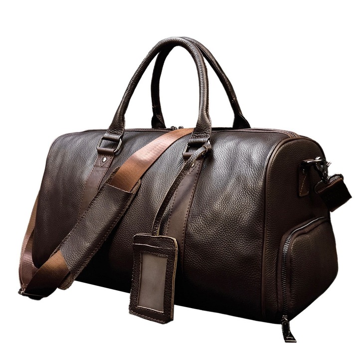 Премиум чанта от телешка кожа Leblou, ръчно изработена с покритие Crazy Horse, отделение за обувки, вътрешен джоб и гъвкава функционалност, идеална за пътуване, спорт и ежедневна употреба, 45x23x25 см, 1,4 кг, кафяв цвят