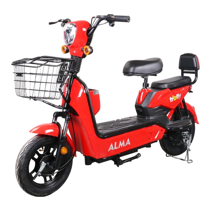 Електрически мотопед, електродвигател DC, модел ALMA, мощност 240W, акумулатор 48V 20Ah оловно киселина, червен цвят