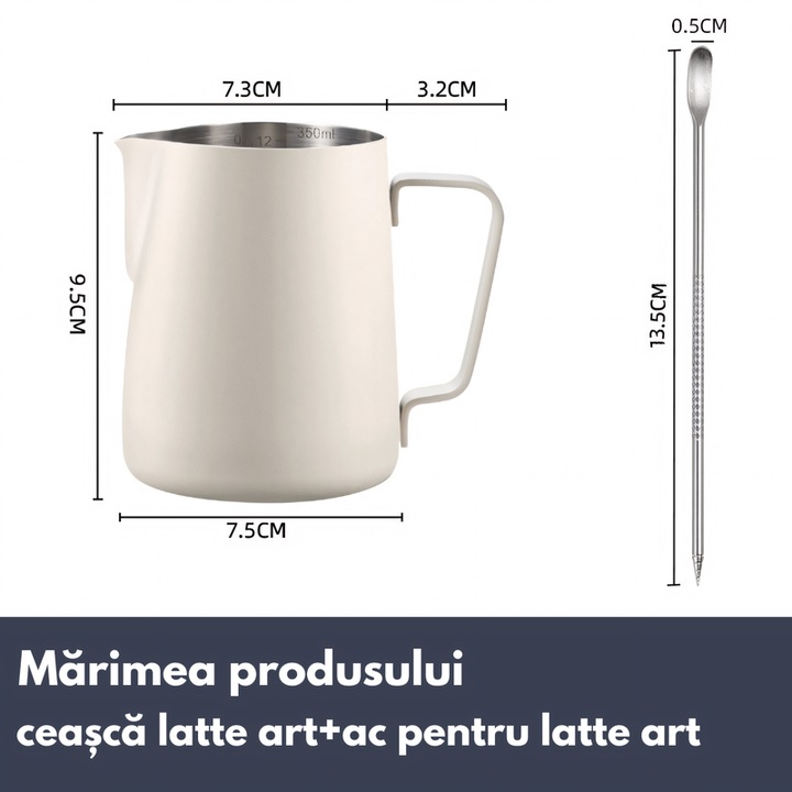 Ibric pentru spuma de lapte, inox, 350ml, alb