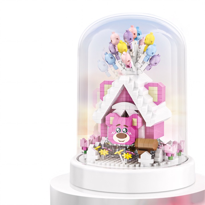 Set de constructie, Casa Balon cu Ursulet si Capsuni, pentru decor si cadouri, multicolor