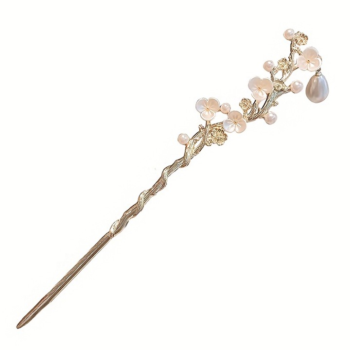 Аксесоар за коса YISYNIM, винтидж, модел цвете с перла, злато, 18см