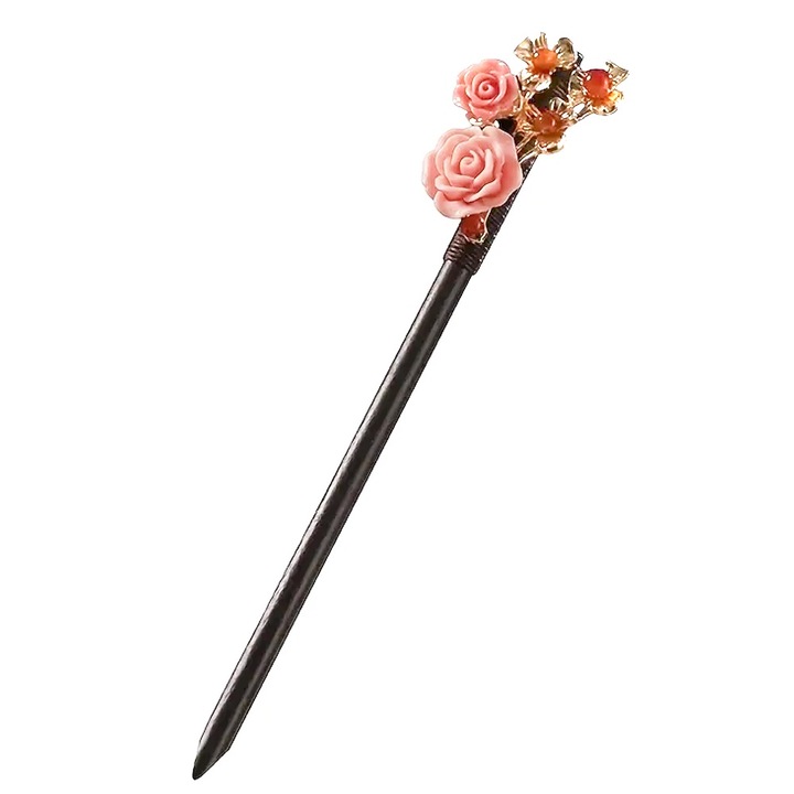 YISYNIM hajkiegészítő, kínai retro stílusú, páva modell, fa, rózsaszín, 18cm