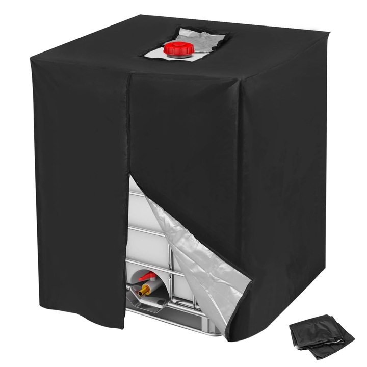 Prelata rezervor de apa, NUODWELL, Cu fermoar, Robust si sigur, Rezistent la apa si la praf, Protectie pentru toate anotimpurile, Usor de instalat si utilizat, Pentru exterior, gradina, gazon si camping, 210D panza Oxford, 120x110x116cm, Negru