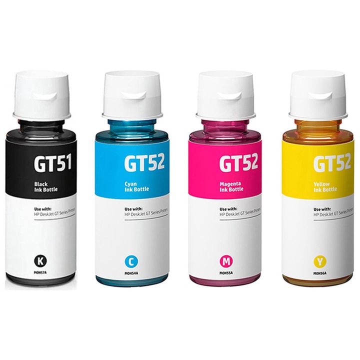 Set 4 culori cerneala HP GT51 / GT53 XL si GT52 - 90ml black + 3x70ml cyan, magenta, yellow, capac de umplere special, estelle ®