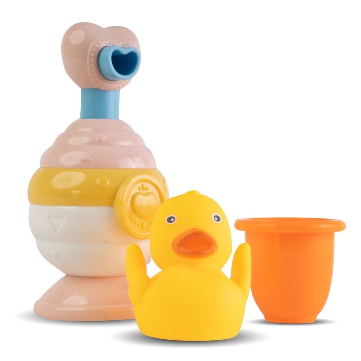 Játék babáknak - készlet szappanadagolóval, csészével és káddal, rózsaszín