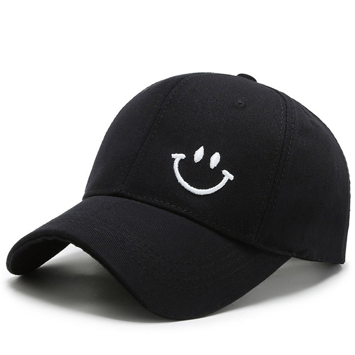 Sapca baseball, SINBINTA, Unisex, Sigla cu fata zambitoare, Epoca, Spalat, Crema de protectie solara, 56-60cm Standard, Ajustabila, Pentru pescuit, alpinism, drumetii, Bumbac, 11x7cm, Negru