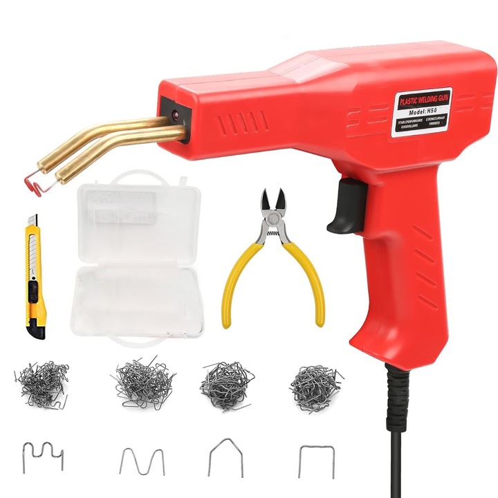 Trusa Aparat sudat plastic, Zggzerg, Cu 400 capse si geanta transport, Pentru Lipit, repararea fisurilor, Putere 50W, Design ergonomic, Potrivit pentru barele de protectie auto, panouri de bord, suporturi de lampi, Transparent