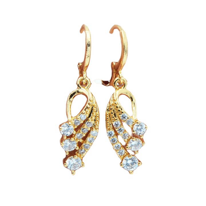 Cercei cu aripi, placati cu aur, zirconiu alb, fara nichel, 2g