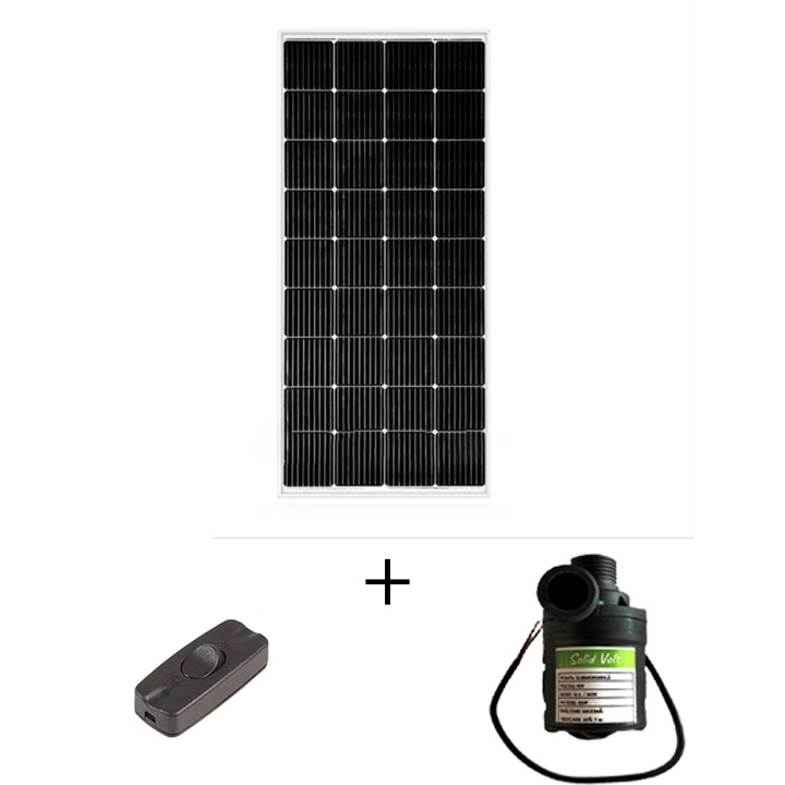 Kit Pompa apa submersibila 12V, de 22W, 800 l/h cu panou solar fotovoltaic 200W si intrerupator Solid Volt, pompa irigat, apa fantana, gradina, udat, adapatoare, combustibil, refulare